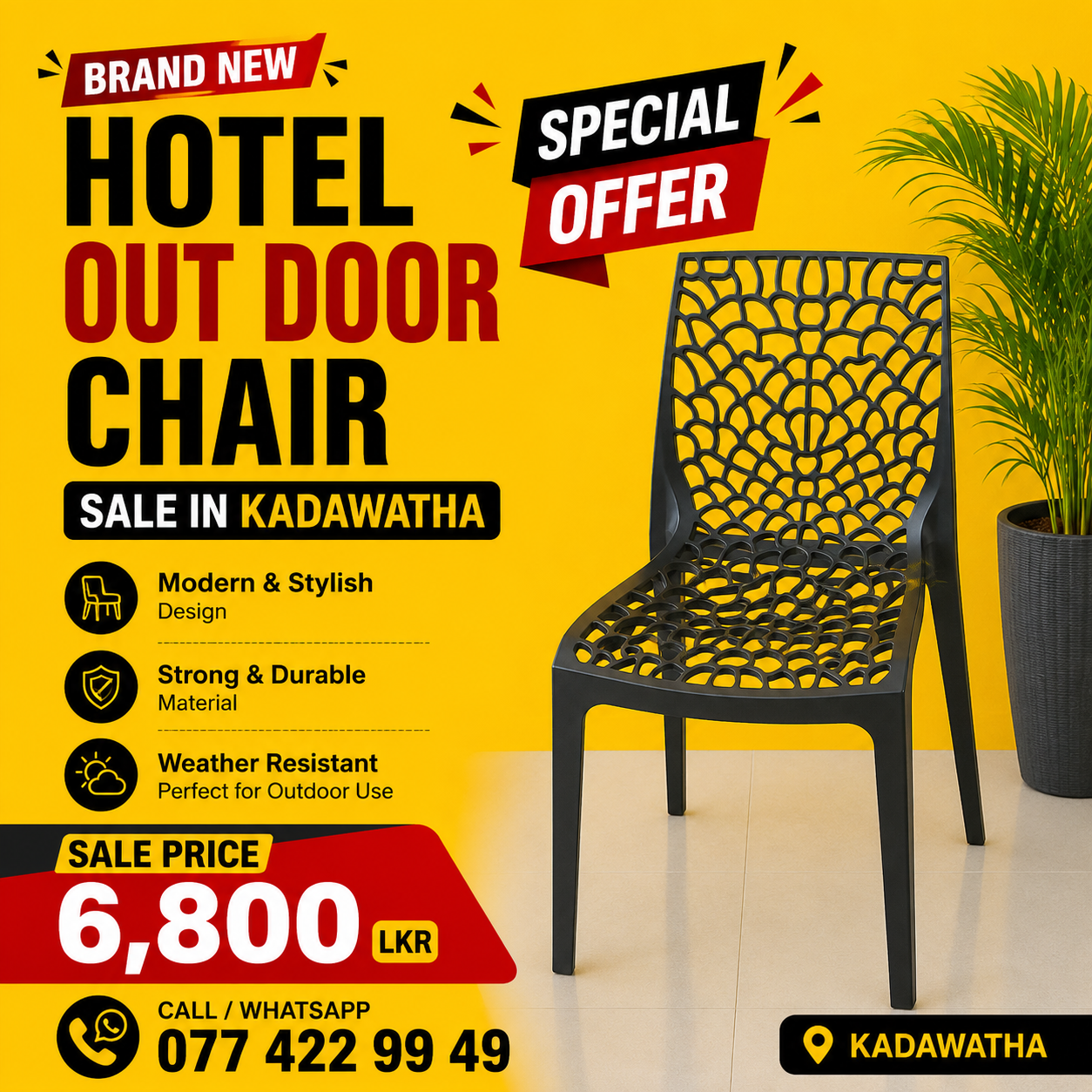 Brand New Hotel Outdoor Chair sale in Sri Lanka